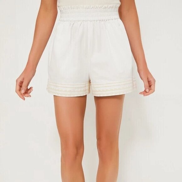 NWT Tuckernuck Embroidered Alex Shorts, White and Beige, Size Small - Picture 1 of 4